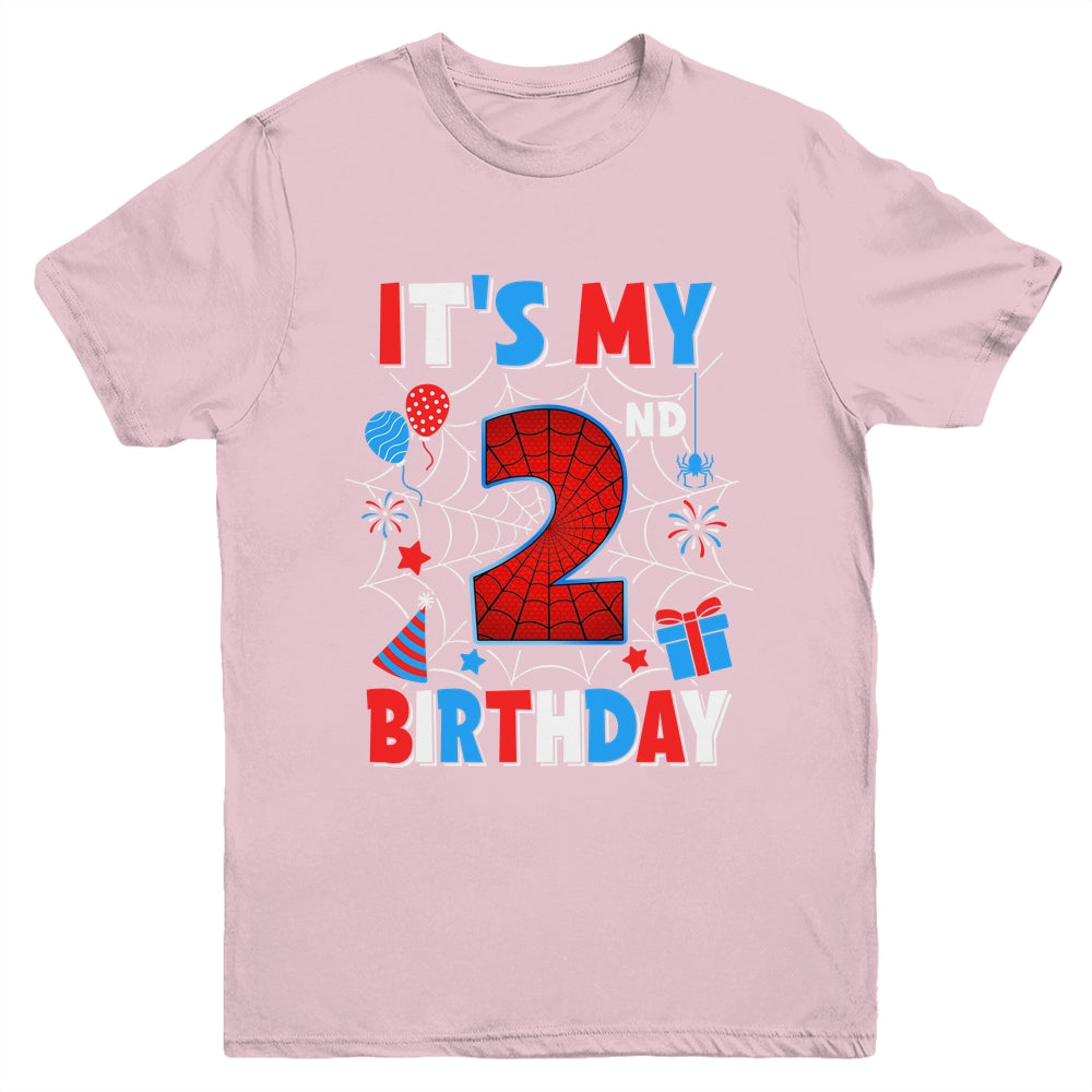It's My 2nd Birthday Spider Web Theme Party 2 Years Old Boys Youth Shirt | siriusteestore