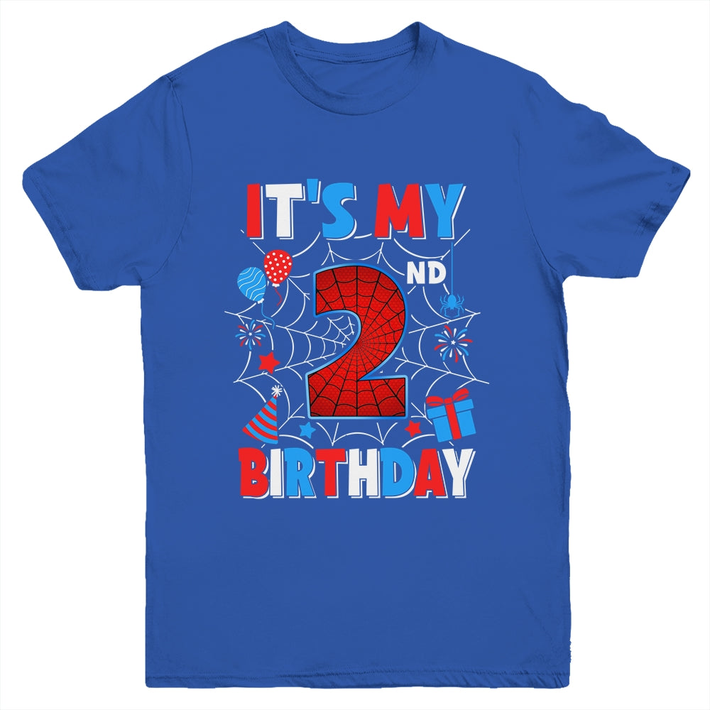 It's My 2nd Birthday Spider Web Theme Party 2 Years Old Boys Youth Shirt | siriusteestore