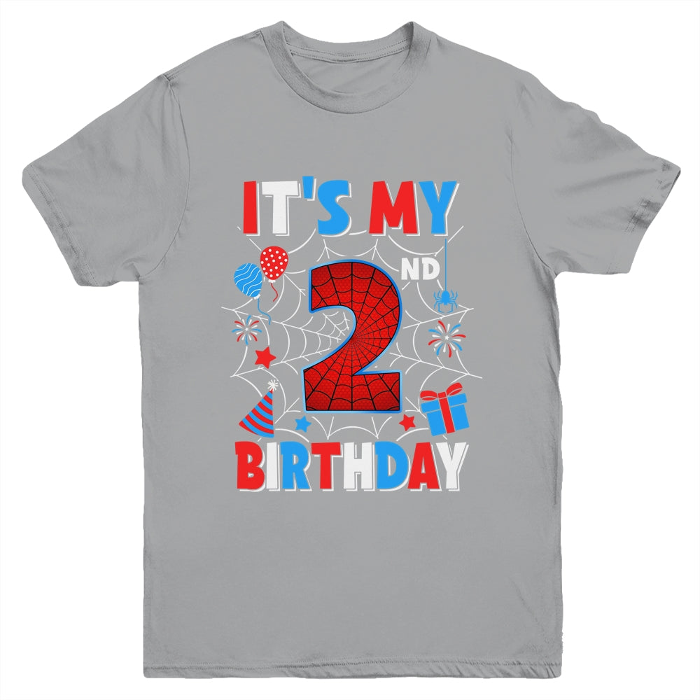 It's My 2nd Birthday Spider Web Theme Party 2 Years Old Boys Youth Shirt | siriusteestore