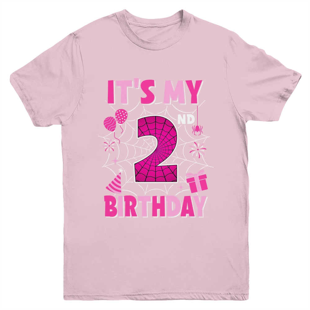 It's My 2nd Birthday Spider Web Theme Party 2 Years Old Girl Youth Shirt | siriusteestore