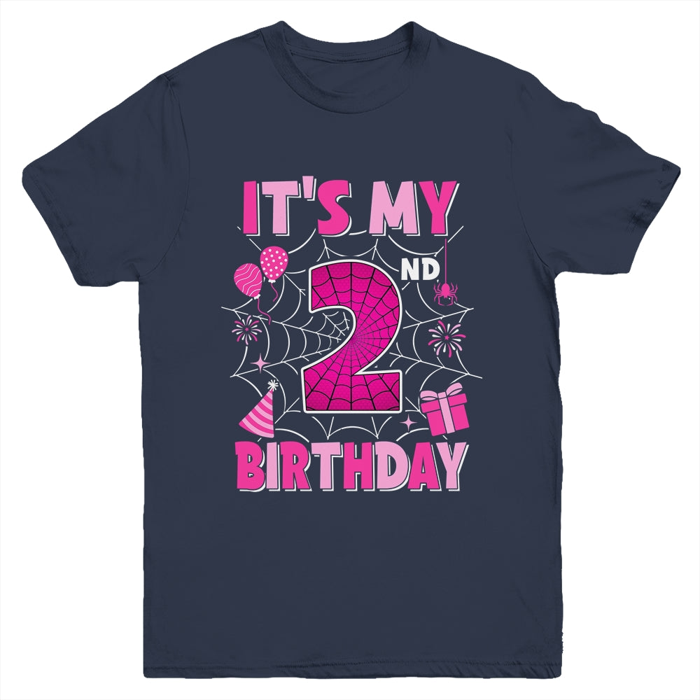 It's My 2nd Birthday Spider Web Theme Party 2 Years Old Girl Youth Shirt | siriusteestore