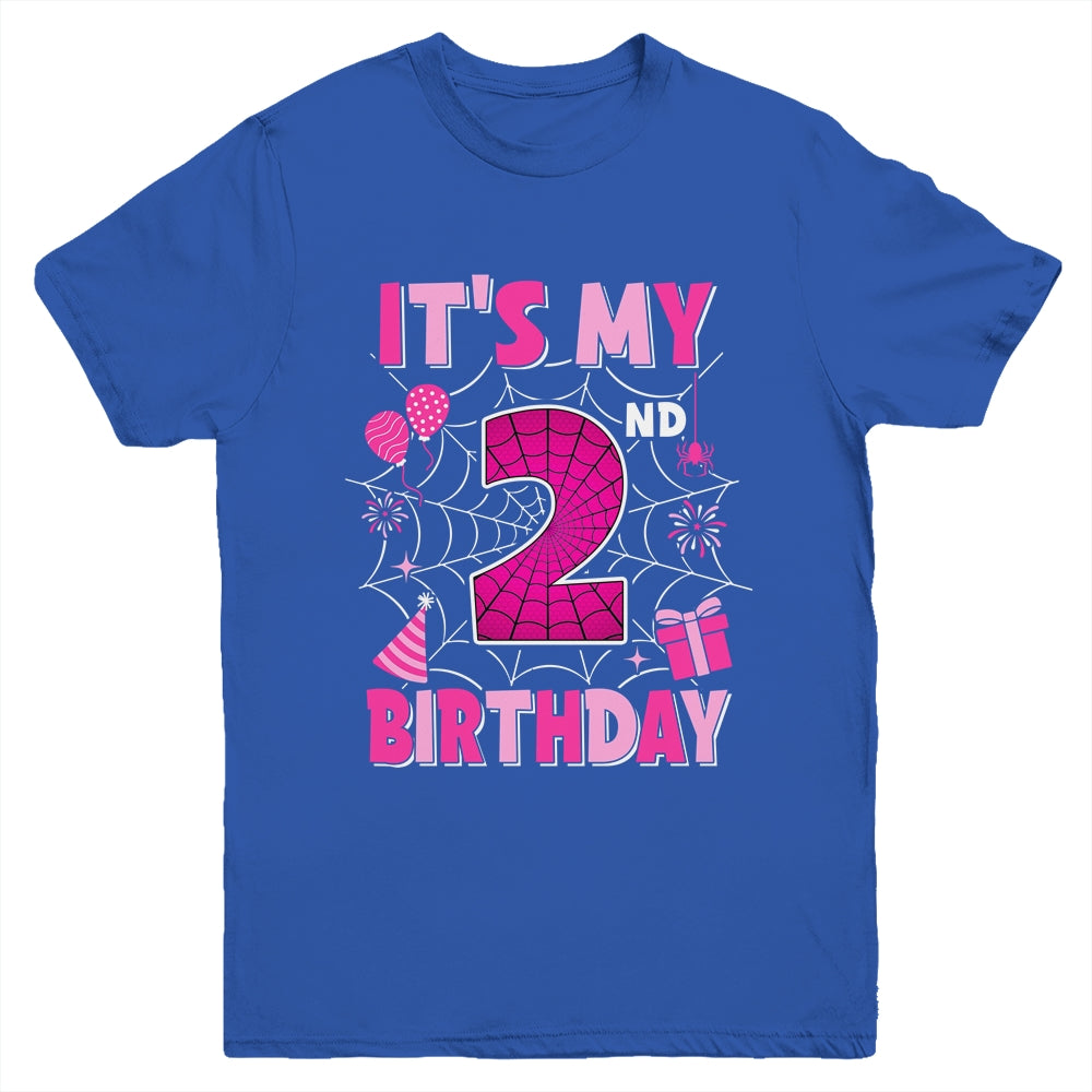 It's My 2nd Birthday Spider Web Theme Party 2 Years Old Girl Youth Shirt | siriusteestore