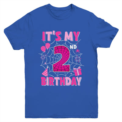 It's My 2nd Birthday Spider Web Theme Party 2 Years Old Girl Youth Shirt | siriusteestore