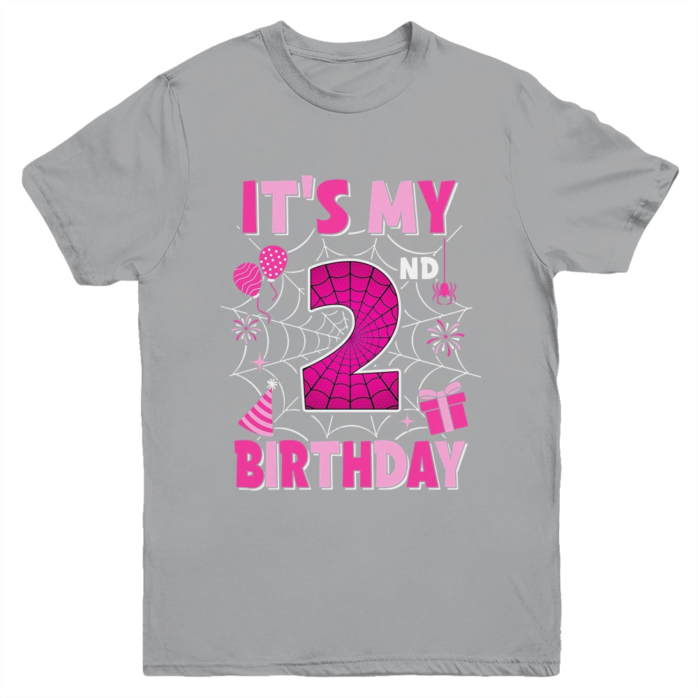 It's My 2nd Birthday Spider Web Theme Party 2 Years Old Girl Youth Shirt | siriusteestore
