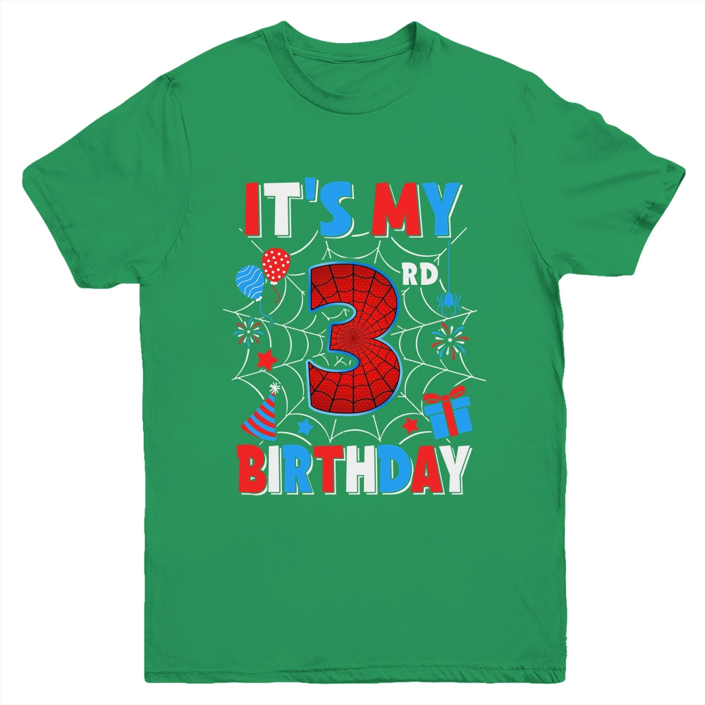 It's My 3rd Birthday Spider Web Theme Party 3 Years Old Boys Youth Shirt | siriusteestore