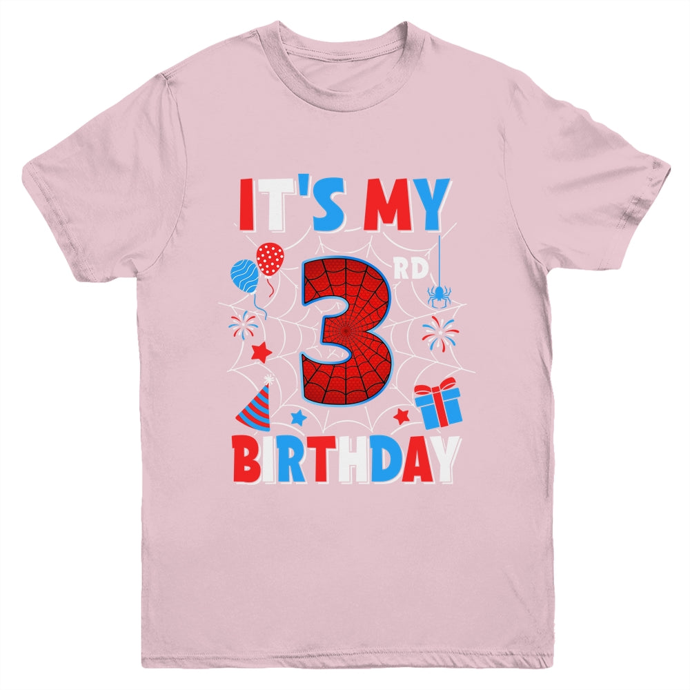 It's My 3rd Birthday Spider Web Theme Party 3 Years Old Boys Youth Shirt | siriusteestore