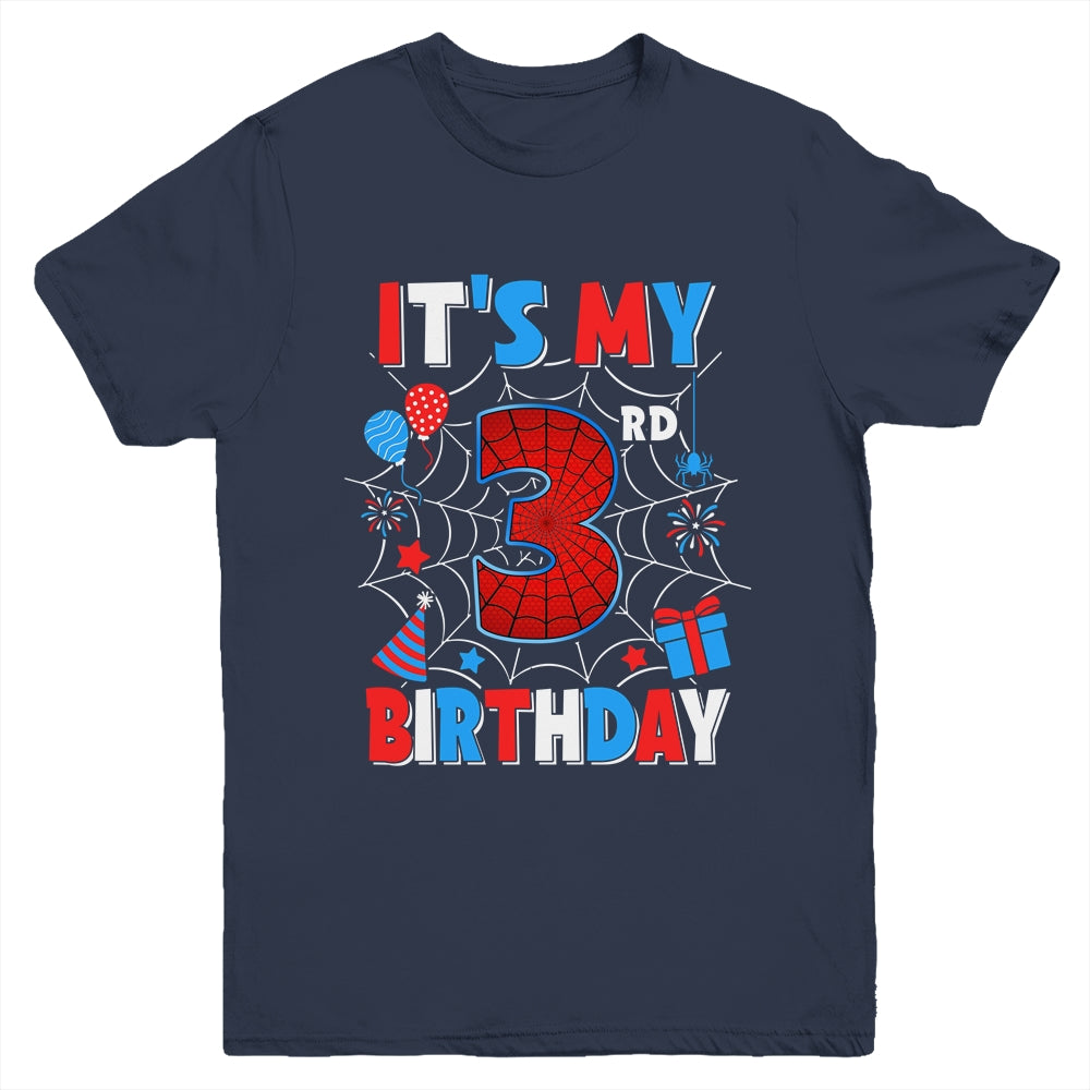 It's My 3rd Birthday Spider Web Theme Party 3 Years Old Boys Youth Shirt | siriusteestore