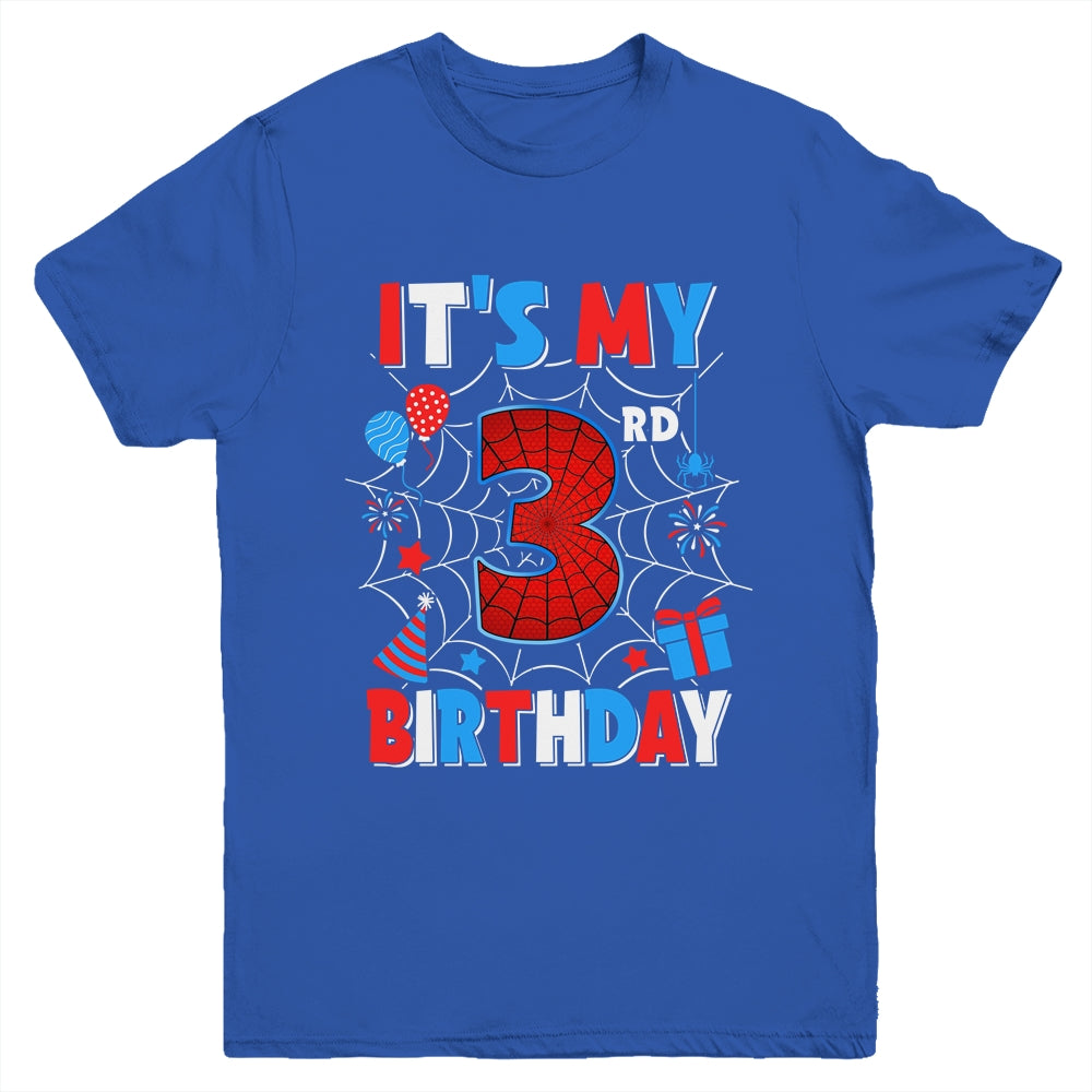 It's My 3rd Birthday Spider Web Theme Party 3 Years Old Boys Youth Shirt | siriusteestore