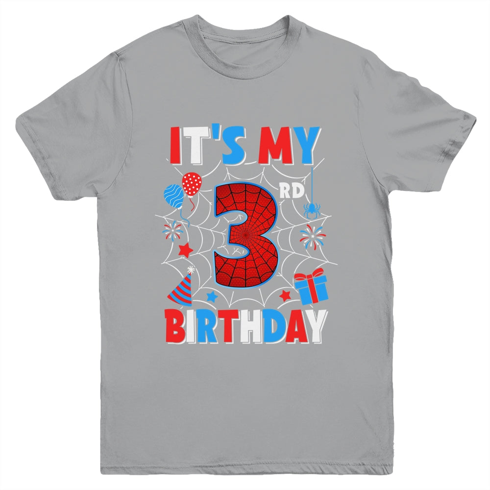 It's My 3rd Birthday Spider Web Theme Party 3 Years Old Boys Youth Shirt | siriusteestore
