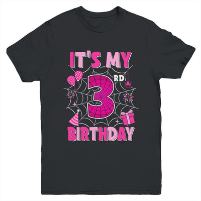 It's My 3rd Birthday Spider Web Theme Party 3 Years Old Girl Youth Shirt | siriusteestore