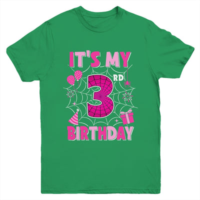 It's My 3rd Birthday Spider Web Theme Party 3 Years Old Girl Youth Shirt | siriusteestore