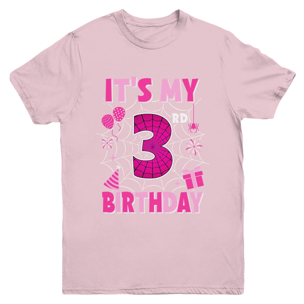 It's My 3rd Birthday Spider Web Theme Party 3 Years Old Girl Youth Shirt | siriusteestore