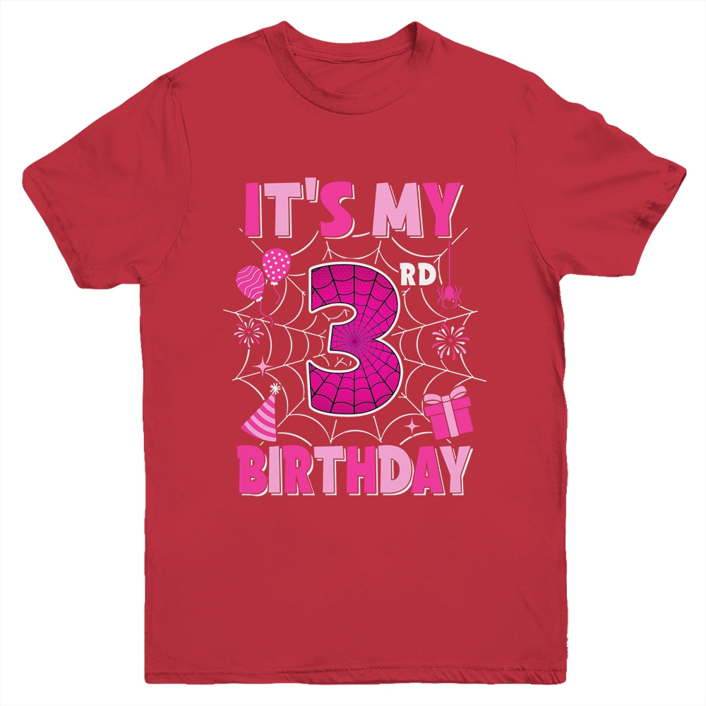 It's My 3rd Birthday Spider Web Theme Party 3 Years Old Girl Youth Shirt | siriusteestore