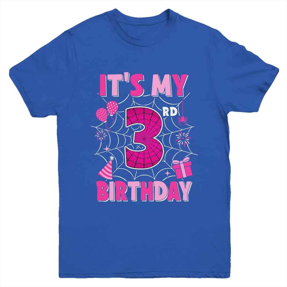 It's My 3rd Birthday Spider Web Theme Party 3 Years Old Girl Youth Shirt | siriusteestore