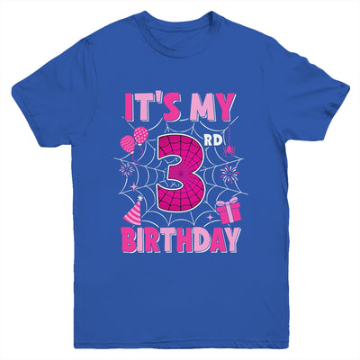 It's My 3rd Birthday Spider Web Theme Party 3 Years Old Girl Youth Shirt | siriusteestore