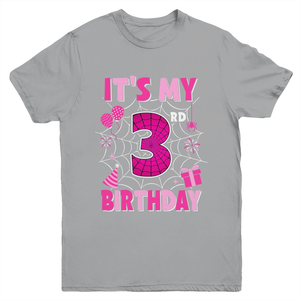 It's My 3rd Birthday Spider Web Theme Party 3 Years Old Girl Youth Shirt | siriusteestore