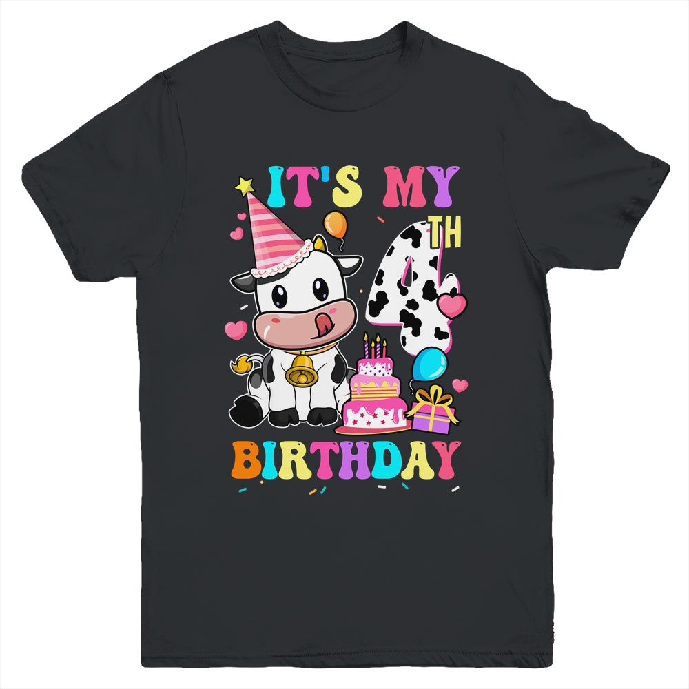 It's My 4th Birthday Dairy Cow Girls Funny 4 Year Old Youth Shirt | siriusteestore