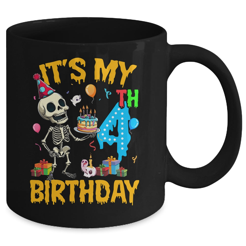 It's My 4th Birthday Party Halloween Skeleton Birthday Kids Mug | siriusteestore