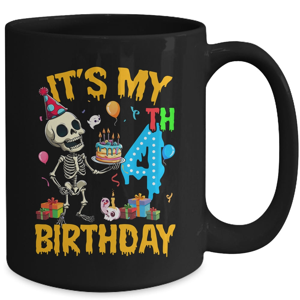 It's My 4th Birthday Party Halloween Skeleton Birthday Kids Mug | siriusteestore
