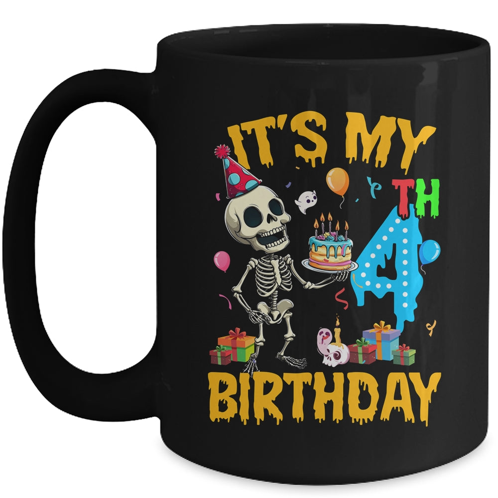 It's My 4th Birthday Party Halloween Skeleton Birthday Kids Mug | siriusteestore