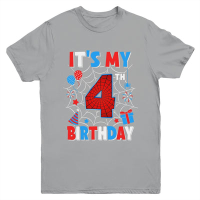 It's My 4th Birthday Spider Web Theme Party 4 Years Old Boys Youth Shirt | siriusteestore
