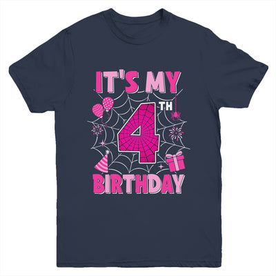 It's My 4th Birthday Spider Web Theme Party 4 Years Old Girl Youth Shirt | siriusteestore