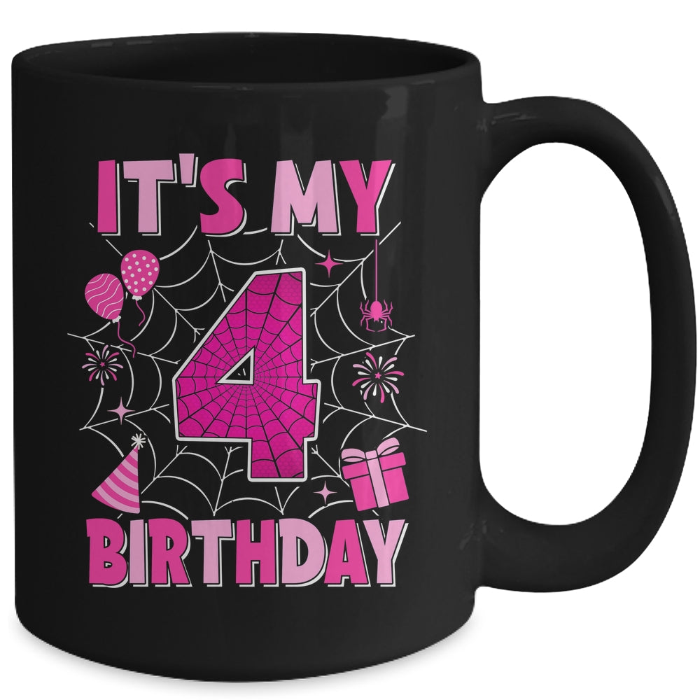 It's My 4th Birthday Spider Web Theme Party 4 Years Old Girls Mug | siriusteestore