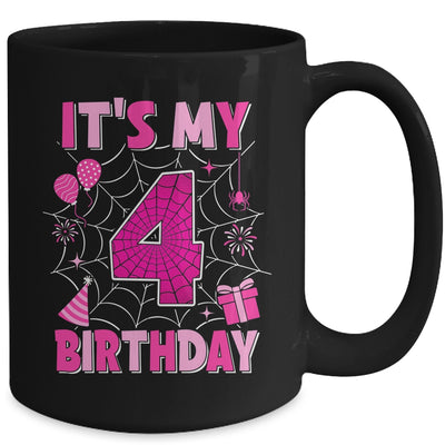It's My 4th Birthday Spider Web Theme Party 4 Years Old Girls Mug | siriusteestore