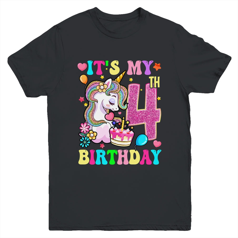 It's My 4th Birthday Unicorn Girls Funny 4 Year Old Youth Shirt | siriusteestore
