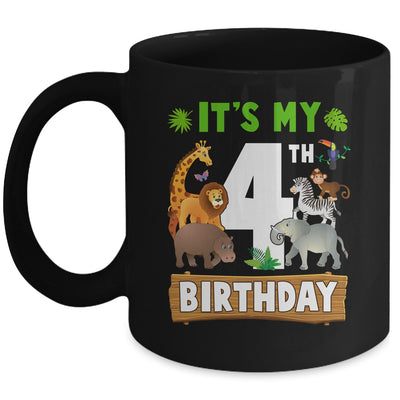 It's My 4th Birthday Zoo Jungle Safari 4 Years Old Birthday Mug | siriusteestore