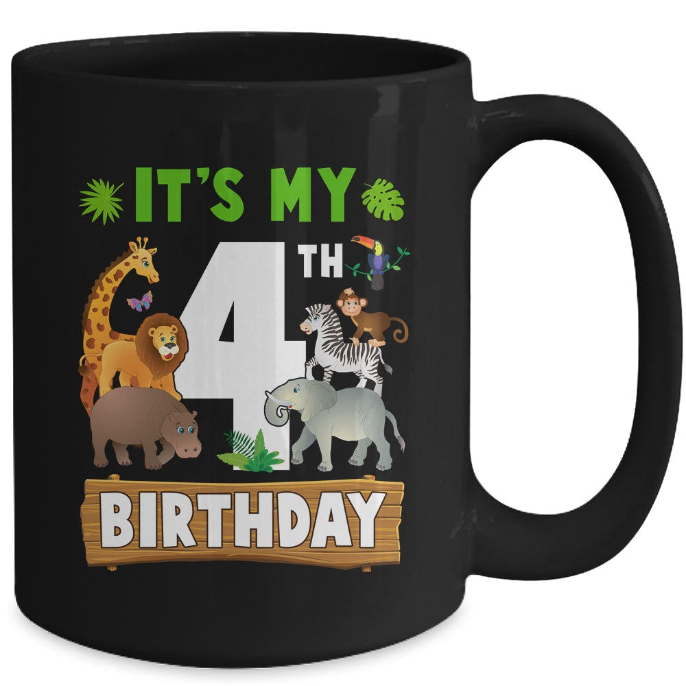 It's My 4th Birthday Zoo Jungle Safari 4 Years Old Birthday Mug | siriusteestore