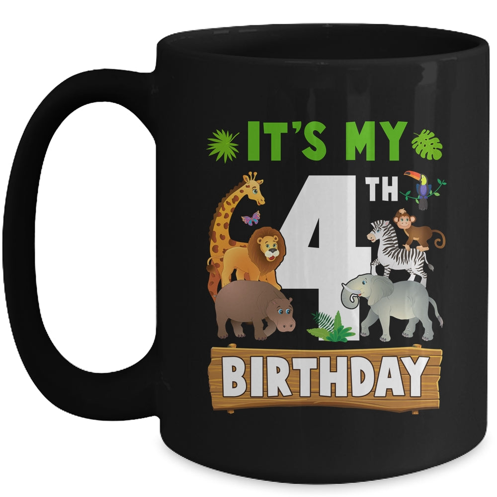 It's My 4th Birthday Zoo Jungle Safari 4 Years Old Birthday Mug | siriusteestore