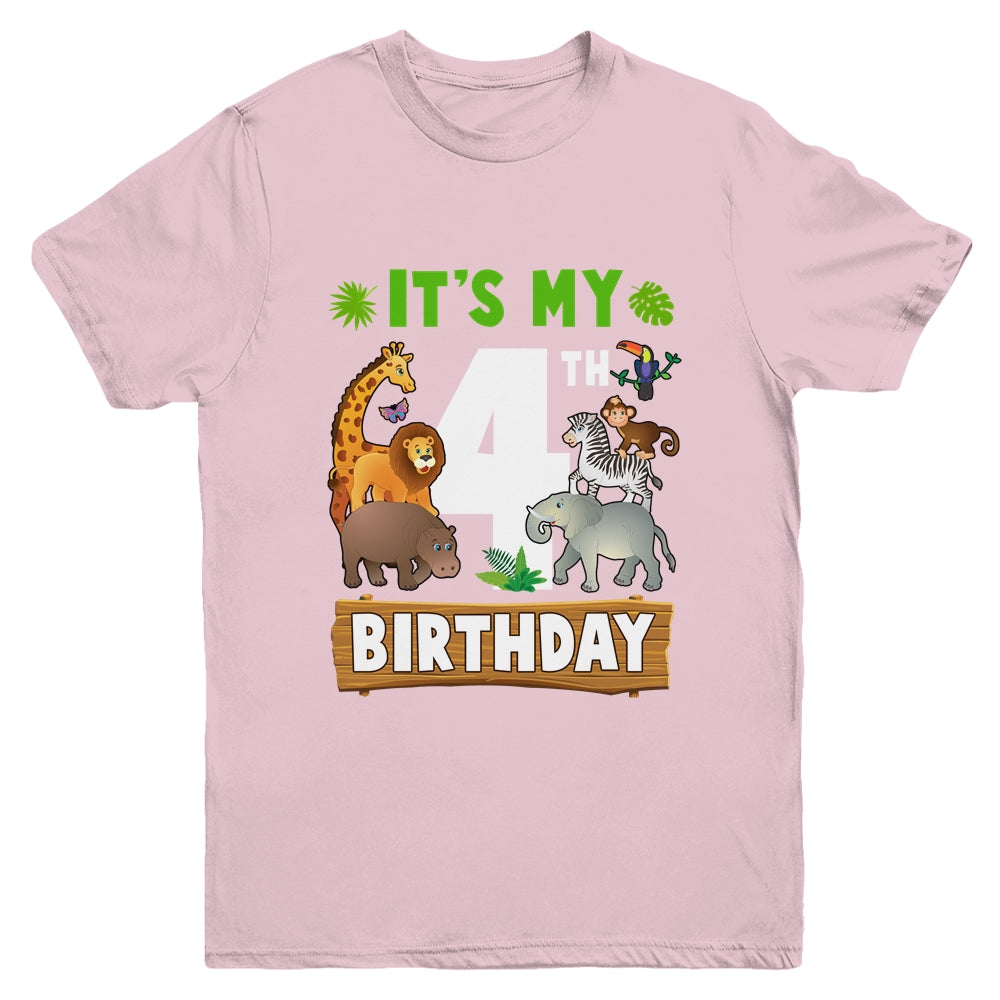 It's My 4th Birthday Zoo Jungle Safari 4 Years Old Birthday Youth Shirt | siriusteestore