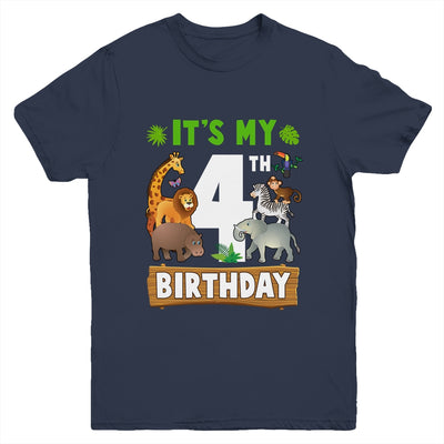 It's My 4th Birthday Zoo Jungle Safari 4 Years Old Birthday Youth Shirt | siriusteestore