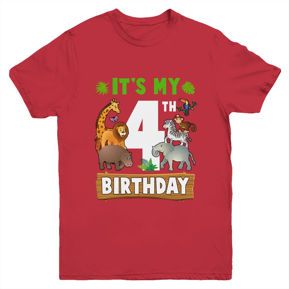It's My 4th Birthday Zoo Jungle Safari 4 Years Old Birthday Youth Shirt | siriusteestore