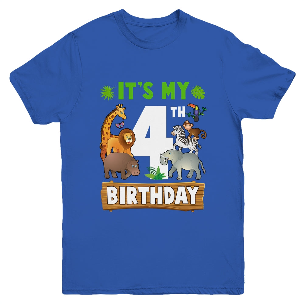 It's My 4th Birthday Zoo Jungle Safari 4 Years Old Birthday Youth Shirt | siriusteestore
