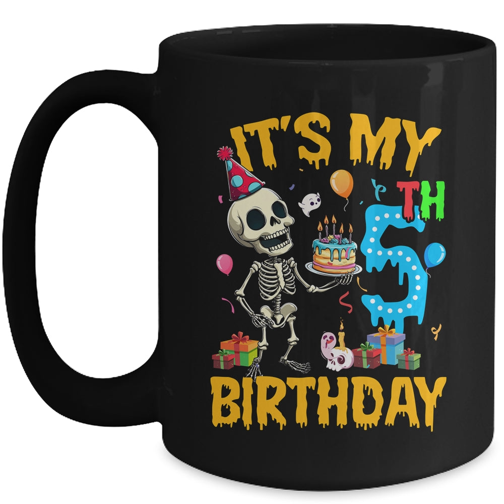 It's My 5th Birthday Party Halloween Skeleton Birthday Kids Mug | siriusteestore