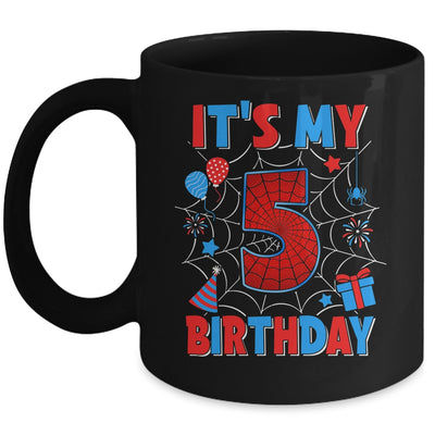 It's My 5th Birthday Spider Web Theme Party 5 Years Old Boys Mug | siriusteestore