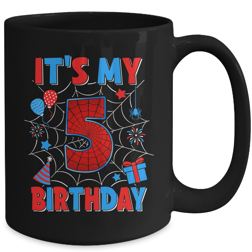 It's My 5th Birthday Spider Web Theme Party 5 Years Old Boys Mug | siriusteestore