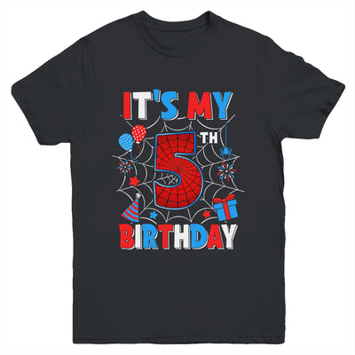 It's My 5th Birthday Spider Web Theme Party 5 Years Old Boys Youth Shirt | siriusteestore
