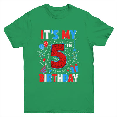 It's My 5th Birthday Spider Web Theme Party 5 Years Old Boys Youth Shirt | siriusteestore