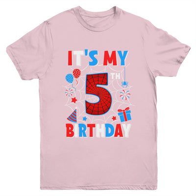 It's My 5th Birthday Spider Web Theme Party 5 Years Old Boys Youth Shirt | siriusteestore
