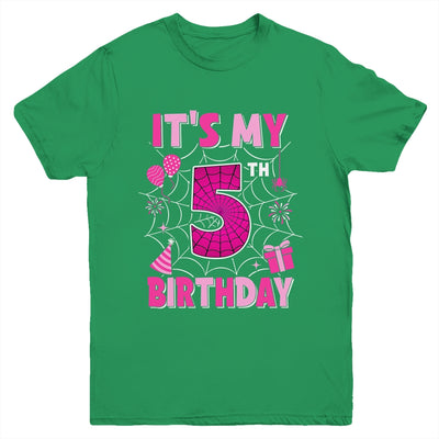 It's My 5th Birthday Spider Web Theme Party 5 Years Old Girl Youth Shirt | siriusteestore