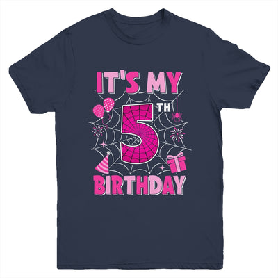 It's My 5th Birthday Spider Web Theme Party 5 Years Old Girl Youth Shirt | siriusteestore