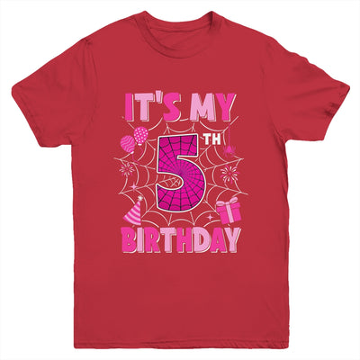It's My 5th Birthday Spider Web Theme Party 5 Years Old Girl Youth Shirt | siriusteestore
