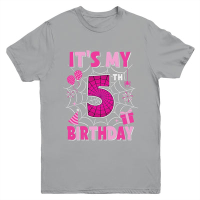 It's My 5th Birthday Spider Web Theme Party 5 Years Old Girl Youth Shirt | siriusteestore