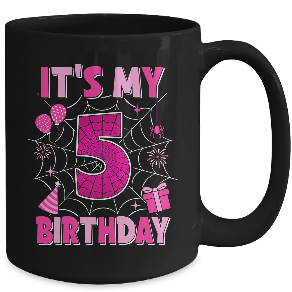 It's My 5th Birthday Spider Web Theme Party 5 Years Old Girls Mug | siriusteestore