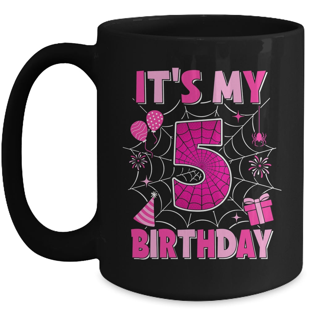 It's My 5th Birthday Spider Web Theme Party 5 Years Old Girls Mug | siriusteestore