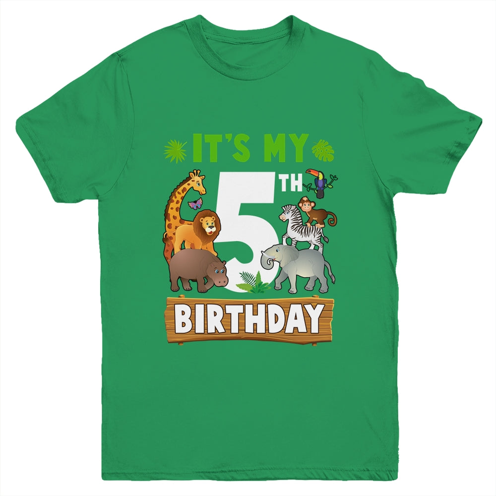 It's My 5th Birthday Zoo Jungle Safari 5 Years Old Birthday Youth Shirt | siriusteestore