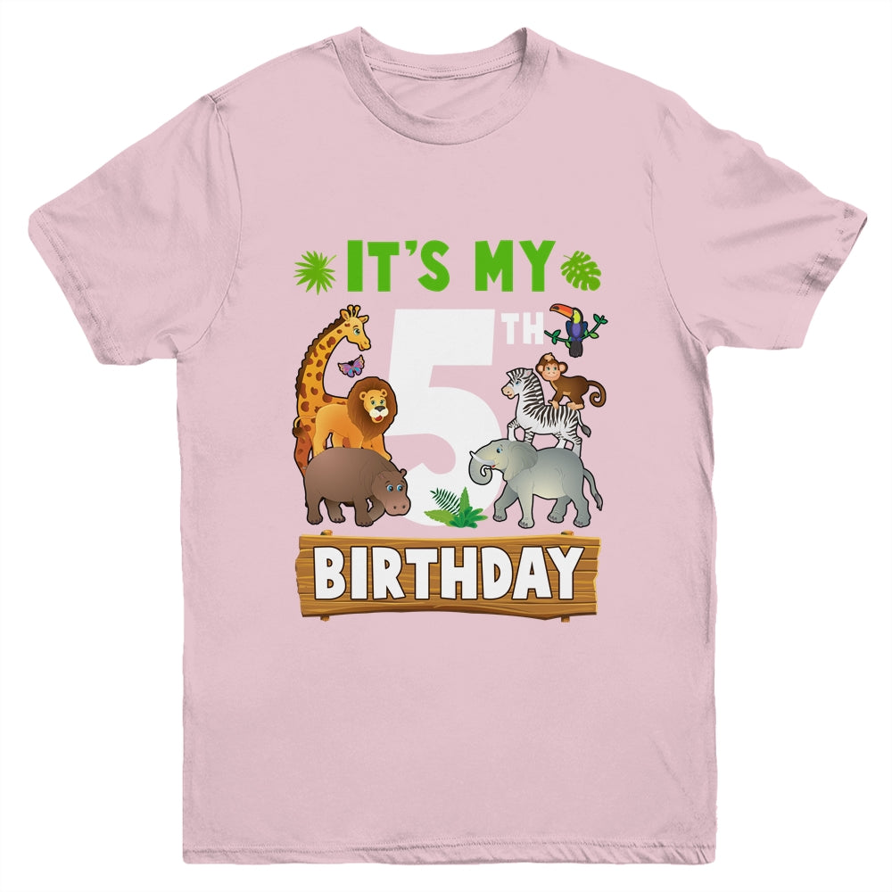 It's My 5th Birthday Zoo Jungle Safari 5 Years Old Birthday Youth Shirt | siriusteestore
